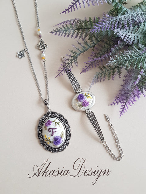 Personalized Floral Embroidery Jewelry|Vintage Embroidered Pendant|Unique Necklace, Bracelet for Mother&