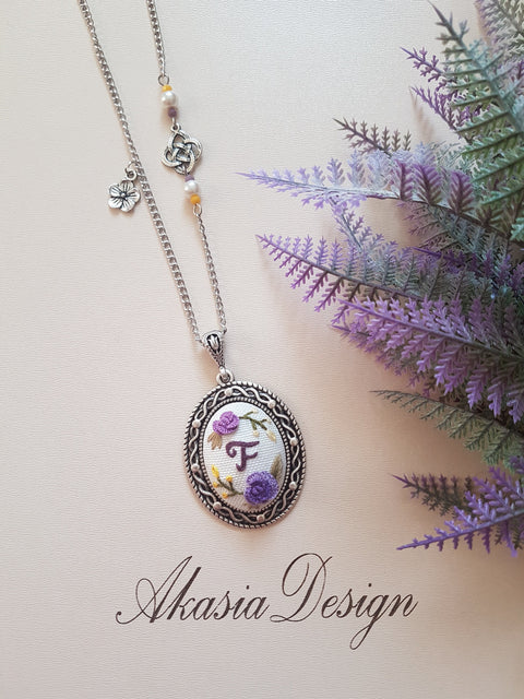 Personalized Floral Embroidery Jewelry|Vintage Embroidered Pendant|Unique Necklace, Bracelet for Mother&