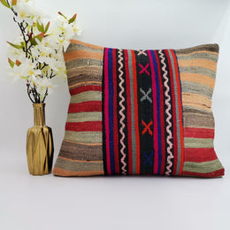 Vintage Kilim Pillow Cover|Patchwork Kilim Pillow Cover|Eclectic Anatolian Throw Pillow Cover|Boho Bedding Decor|Handwoven Ottoman Rug 20x20