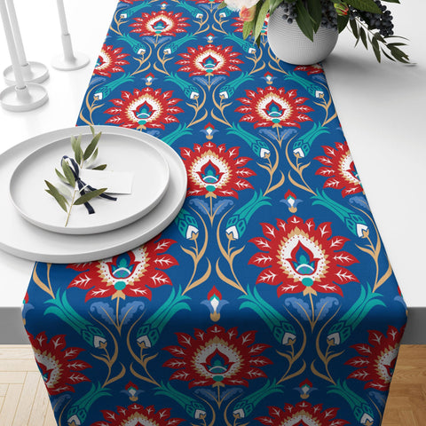Tulip Table Runner|Geometric Authentic Table Top|Tulip Tile Pattern Ethnic Home Decor|Farmhouse Style Floral Tablecloth|Summer Trend Runner