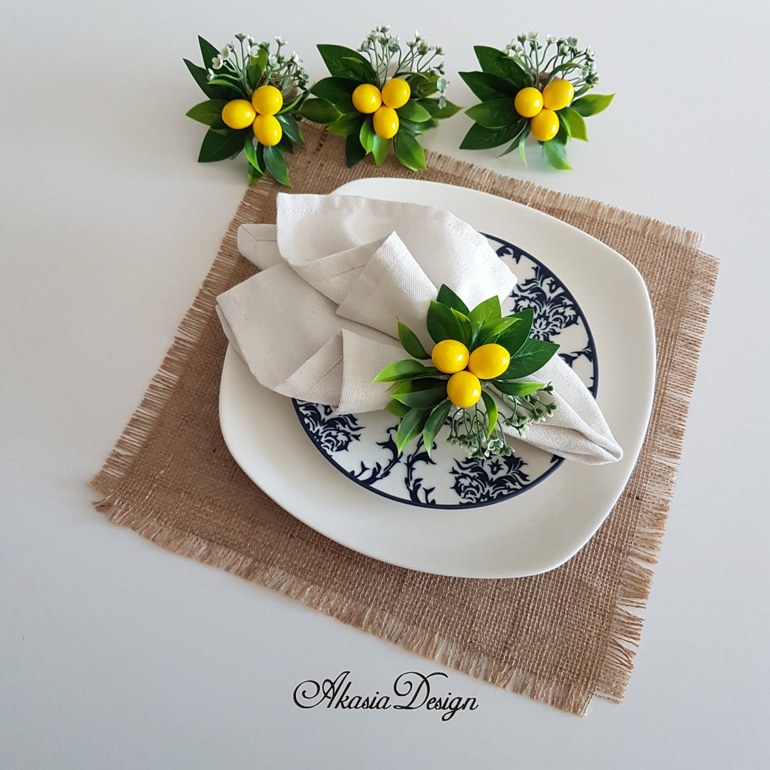 Faux Lemon Napkin Ring|Floral Fresh Citrus Napkin Holder|Farmhouse Table Decor|Summer Wedding Table Centerpiece|Rustic Kitchen Table Top