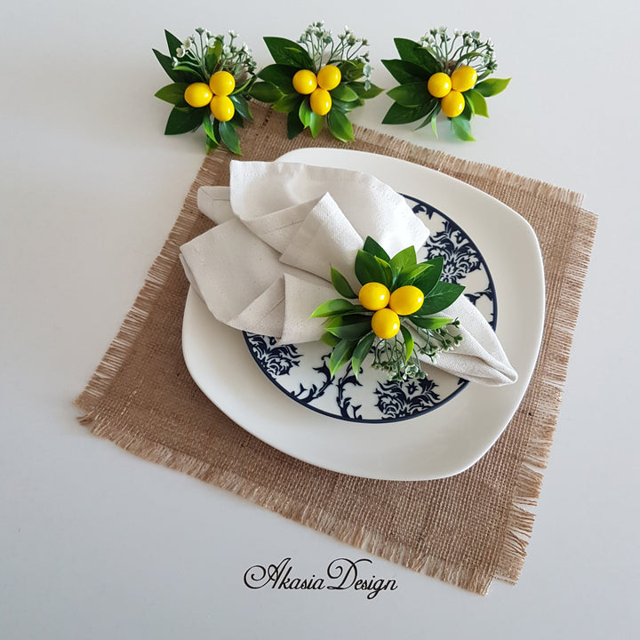 Faux Lemon Napkin Ring|Floral Fresh Citrus Napkin Holder|Farmhouse Table Decor|Summer Wedding Table Centerpiece|Rustic Kitchen Table Top