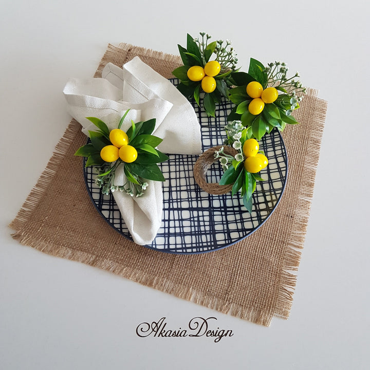 Faux Lemon Napkin Ring|Floral Fresh Citrus Napkin Holder|Farmhouse Table Decor|Summer Wedding Table Centerpiece|Rustic Kitchen Table Top