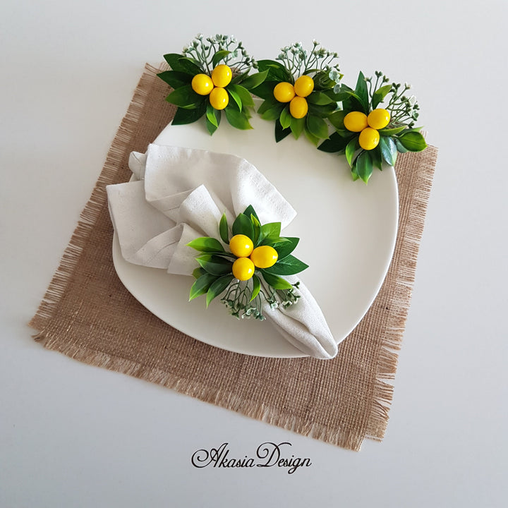 Faux Lemon Napkin Ring|Floral Fresh Citrus Napkin Holder|Farmhouse Table Decor|Summer Wedding Table Centerpiece|Rustic Kitchen Table Top