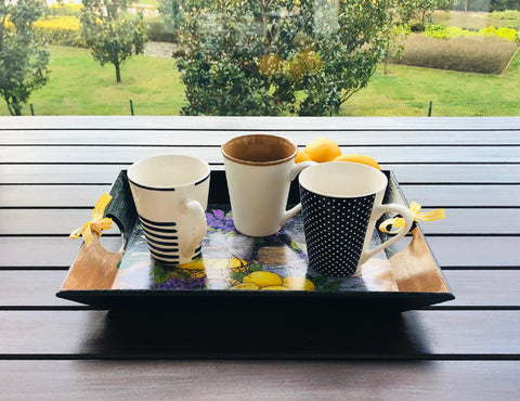 Hand Painted Wooden Tray|Lavender Kitchen Decor|Black Serving Tray|Custom Table Decor|Home Decor|Gift for Women|Wooden Art|Housewarming Gift