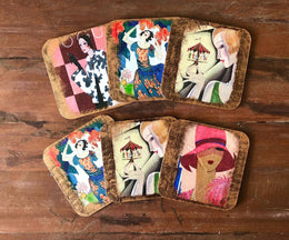 Set of 6 Hand Painted Coasters|Custom Handmade Wooden Decor|Drink Coaster|Unique New Home Gift|Original Cute Home Decor|Stylish Gift For Mom