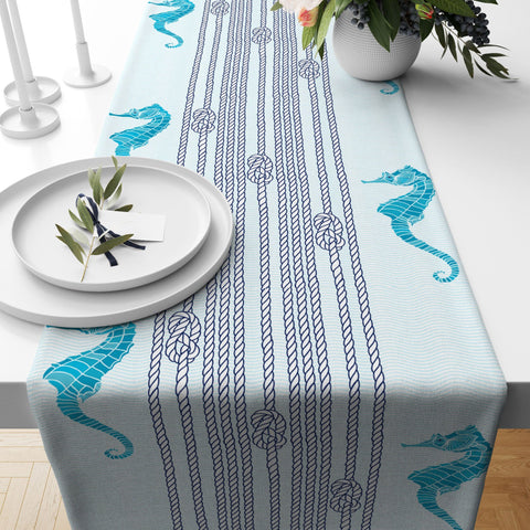 Beach House Table Runner|Fish Kitchen Decor|Decorative Nautical Table Top|Seahorse Home Decor|Sea Turtle Print Tablecloth|Coastal Runner