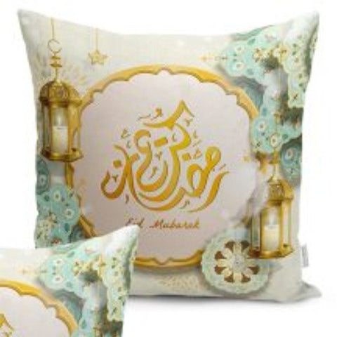 Set of 4 Islamic Pillow Covers and 1 Table Runner|Eid Mubarak Home Decor|Religious Ramadan Tablecloth and Cushion Case Set|Gift for Muslims