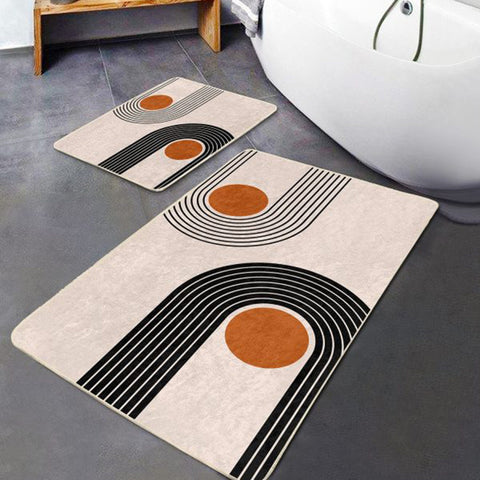 Set of 2 Abstract Bath Mat|Non-Slip Bathroom Decor|Decorative Bath Rug|Onedraw Kitchen Floor Mat|Absorbent Shower and Home Entrance Carpet