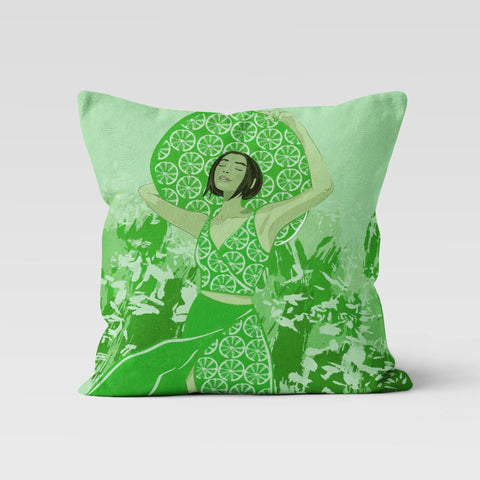 Green Lime Pillow Cover|Refreshing Lemon and Girl Print Cushion Case|Housewarming Citrus Print Home Decor|Farmhouse Green Yellow Pillow Case