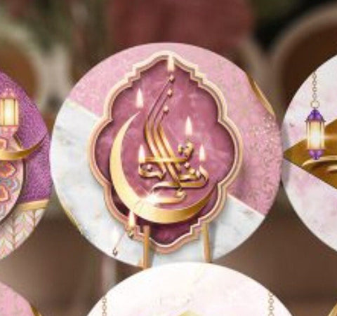Islamic Placemat|Set of 6 Ramadan Kareem Supla Table Mat|Eid Mubarak Round Dining Underplate|Religious Crescent and Lantern Print Coasters
