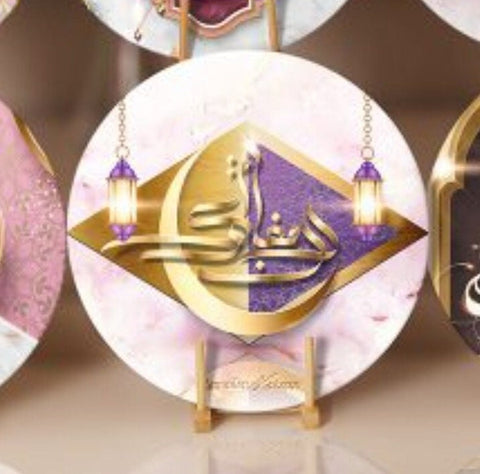 Islamic Placemat|Set of 6 Ramadan Kareem Supla Table Mat|Eid Mubarak Round Dining Underplate|Religious Crescent and Lantern Print Coasters