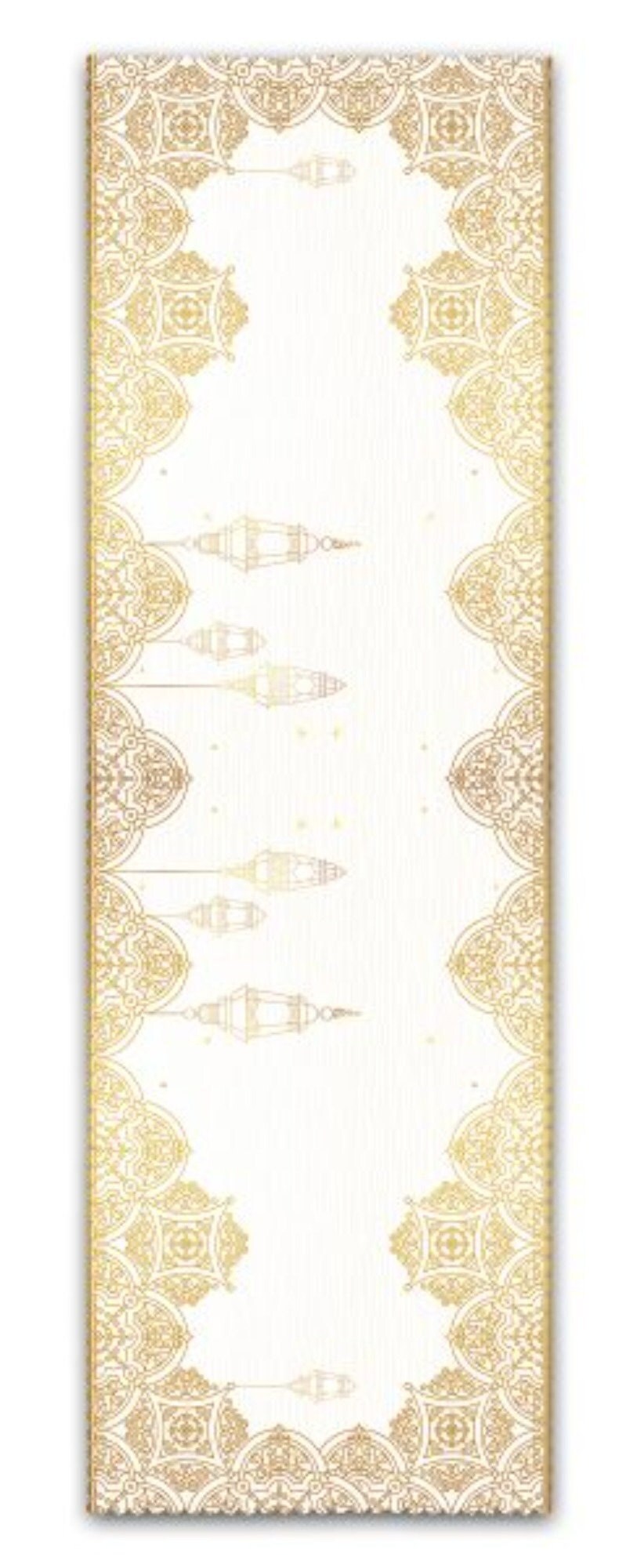 Set of 4 Islamic Motif Pillow Covers and 1 Table Runner|Gold White Ramadan Decor|Religious Tablecloth and Cushion Cover Set|Gift for Muslims