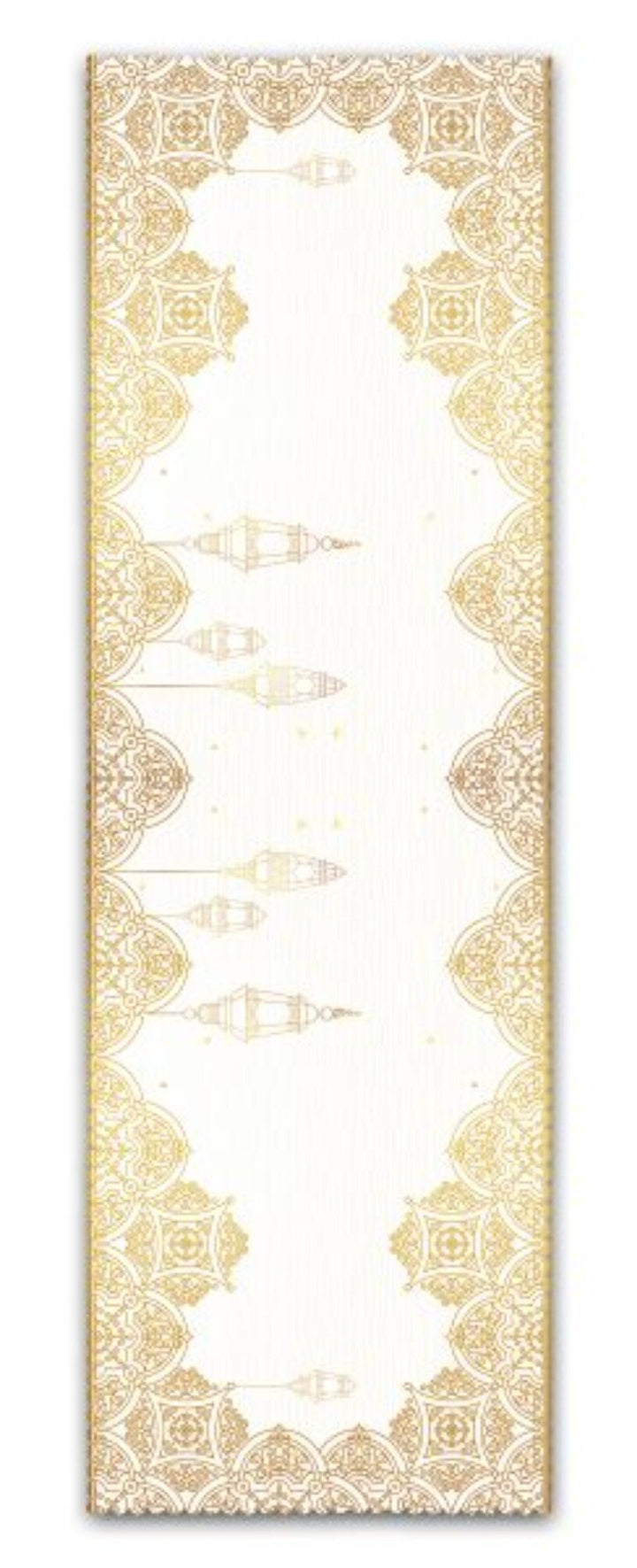 Set of 4 Islamic Motif Pillow Covers and 1 Table Runner|Gold White Ramadan Decor|Religious Tablecloth and Cushion Cover Set|Gift for Muslims