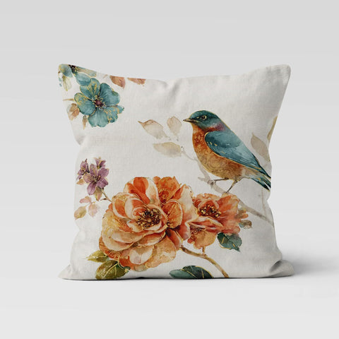 Floral Bird Pillow Case|Bird and Flower Print Pillowcase|Decorative Floral Cushion Cover|Housewarming Decor|Farmhouse Porch Cushion Case