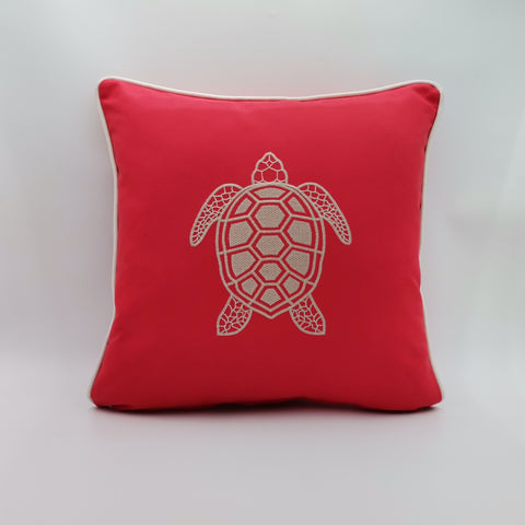 Embroidered Luxury Yacht Pillow Cover|Water Repellent Sea Turtle Pillow|Abrasion Resistant Nautical Cushion Cover|Flame Retardant Pillow Top