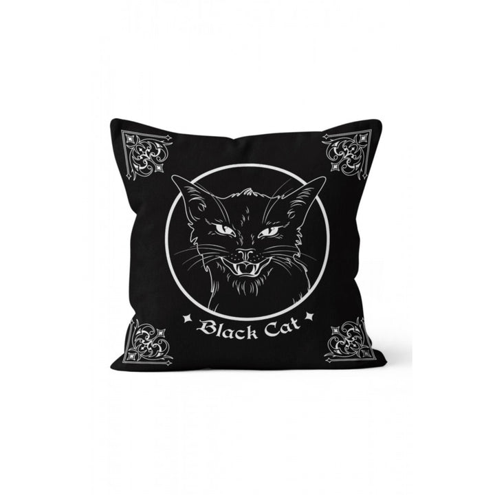 Cat and Moon Pillow Cover|Black and Gold Cat Print Cushion Case|Crescent Home Decor|Decorative Space Pillowcase|Animal Print Cushion Cover