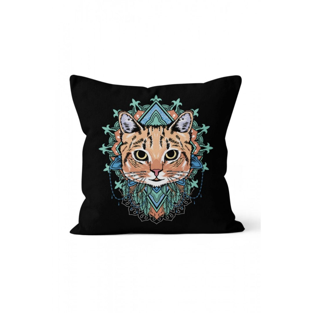 Cat and Moon Pillow Cover|Black and Gold Cat Print Cushion Case|Crescent Home Decor|Decorative Space Pillowcase|Animal Print Cushion Cover