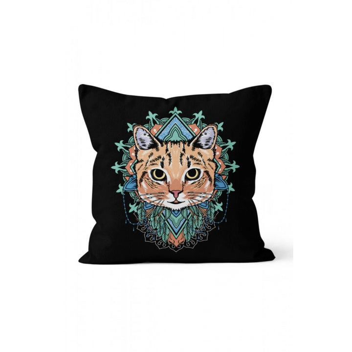 Cat and Moon Pillow Cover|Black and Gold Cat Print Cushion Case|Crescent Home Decor|Decorative Space Pillowcase|Animal Print Cushion Cover