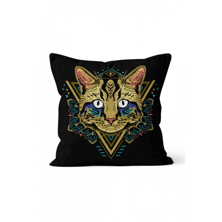 Cat and Moon Pillow Cover|Black and Gold Cat Print Cushion Case|Crescent Home Decor|Decorative Space Pillowcase|Animal Print Cushion Cover