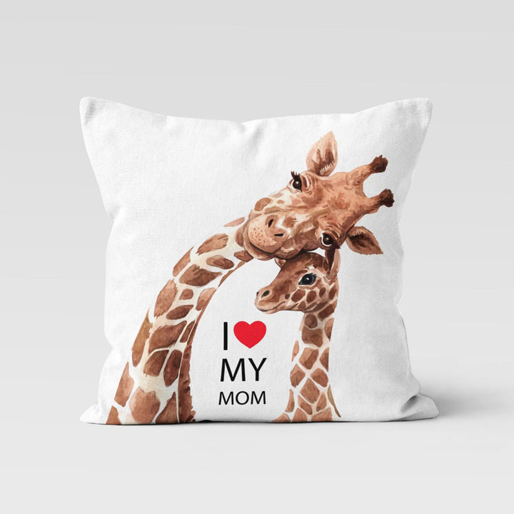 Happy Mother's Day Pillow Cover|I Love You Mom Cushion|Female Giraffe and Daughter Pillow with Red Heart|Koala Mom Cushion|Gift for Mother