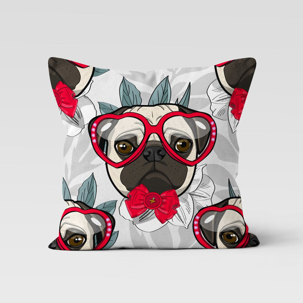 Cute Dogs Pillow Cover|Decorative Cushion Case|Dogs With Glasses and Bow Tie Pillowcase|Animal Print Farmhouse Style Throw Pillow Cover