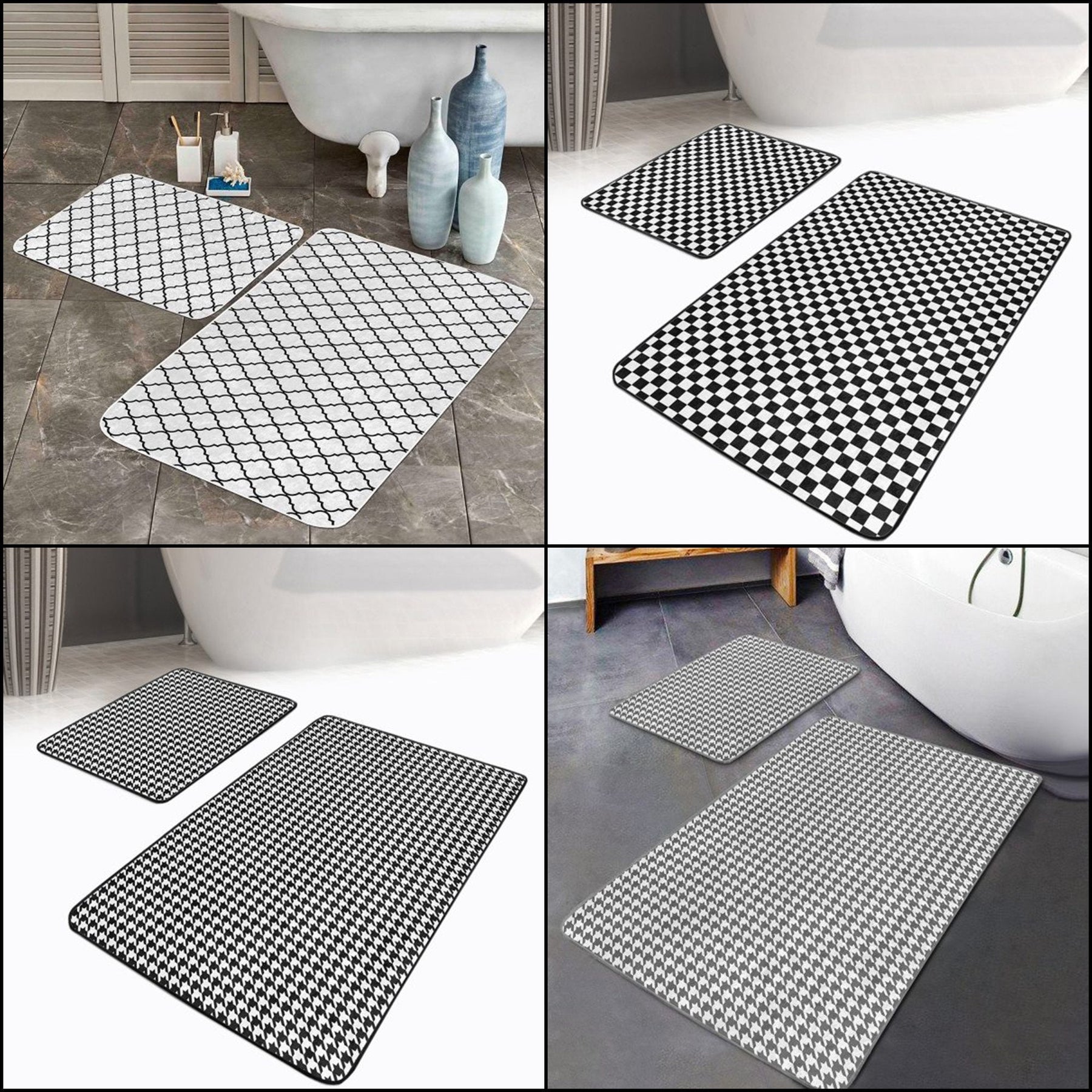 Bathroom Non Slip Bath Mat Monochrome Pattern