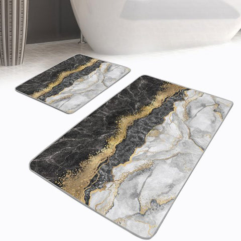 Set of 2 Marble Pattern Bath Mat|Non-Slip Bathroom Decor|Blue Gray Bath Rug|Rectangle Kitchen Floor Mat|Abstract Home,Shower Entrance Carpet