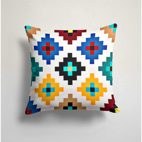 Rug Design Pillow Cover|Ethnic Print Colorful Home Decor|Decorative Southwestern Cushion Case|Farmhouse Style Geometric Outdoor Pillow Case