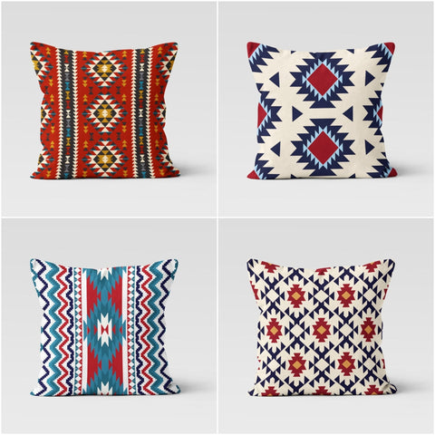 Rug Design Pillow Cover|Farmhouse Style Geometric Outdoor Pillow Case|Decorative Southwestern Cushion Case|Aztec Print Ethnic Home Decor