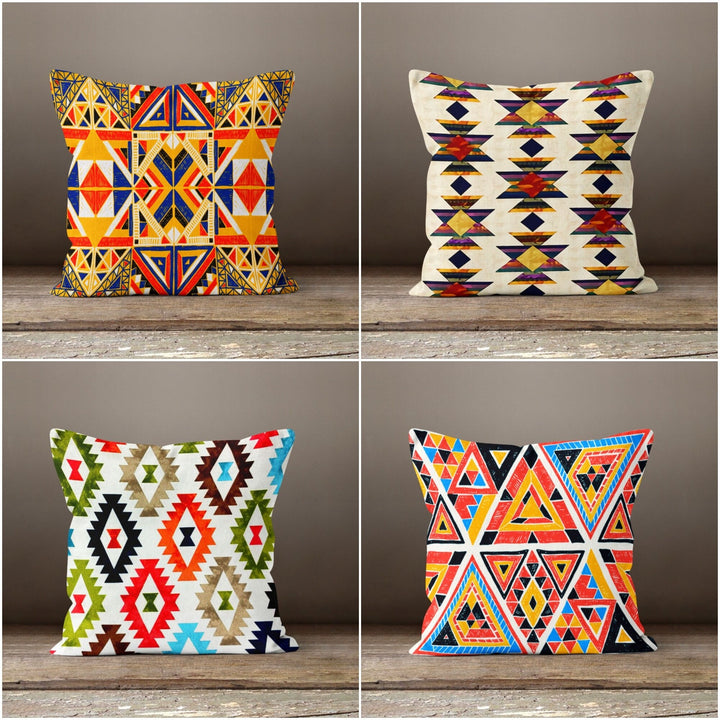 Rug Design Pillow Cover|Farmhouse Style Geometric Throw Pillowcase|Aztec Print Ethnic Living Room Decor|Decorative Southwestern Cushion Case