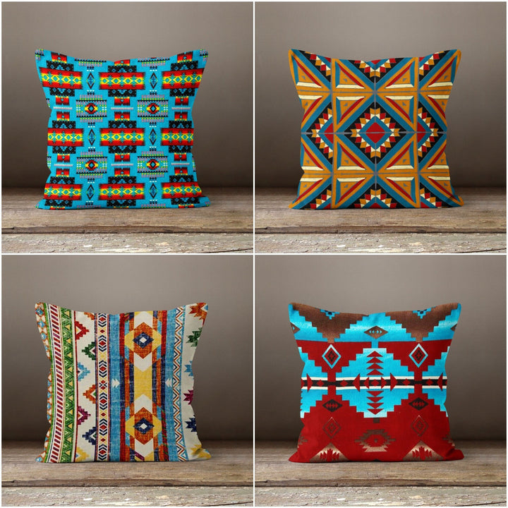 Rug Design Pillow Cover|Geometric Southwestern Cushion Case|Decorative Aztec Print Ethnic Home Decor|Farmhouse Style Throw Pillow Case