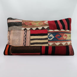 Vintage Kilim Pillow Cover|Antique Upholstery Lumbar Pillow Top|Ottoman Kilim Decor|Handwoven Patchwork Rug Cushion|Cozy Home Decor 16x24