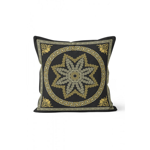 Mandala Pillow Cover|Geometric Cushion Case|Decorative Gold Black Mandala Pillowcase|Rustic Home Decor|Spiral Design Authentic Cushion Case