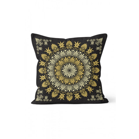 Mandala Pillow Cover|Geometric Cushion Case|Decorative Gold Black Mandala Pillowcase|Rustic Home Decor|Spiral Design Authentic Cushion Case