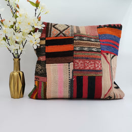 Vintage Kilim Pillow Cover|Turkish Kilim Cushion Case|Ethnic Ottoman Throw Pillow|Boho Bedding Decor|Handwoven Patchwork Rug Cushion 20x20