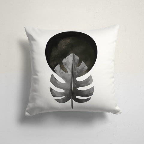 Black White Pillow Cover|Abstract Rounds and Lines Pillow Top|Gray Tropical Leaf Print Cushion Case|Boho Bedding Decor|Black White Decor