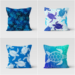 Sea Turtle Pillow Case|Navy Marine Cushion Cover|Beach House Nautical Decor|Sea Turtle Throw Pillow Cover|Blue Turquoise Porch Pillowcase