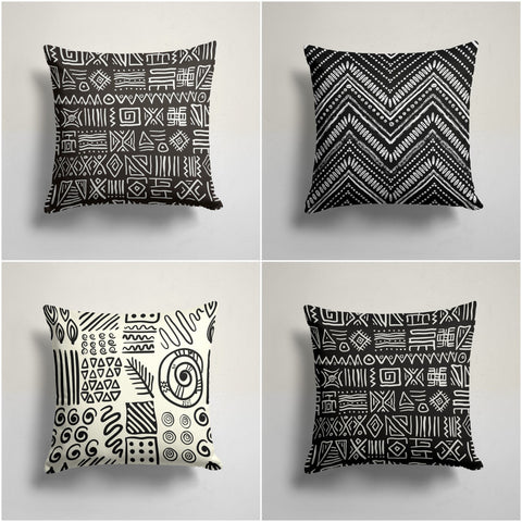 African Tribal Pillow Cover|Southwestern Cushion Case|Rug Design Square Pillowcase|Black White Ethnic Home Decor|Nordic Geometric Pillowtop