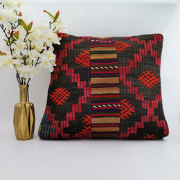 Vintage Kilim Pillow Cover|Turkish Kilim Cushion Case|Traditional Soft Throw Pillow Top|Diamond Pattern Rug Design|Patchwork Cushion 20x20