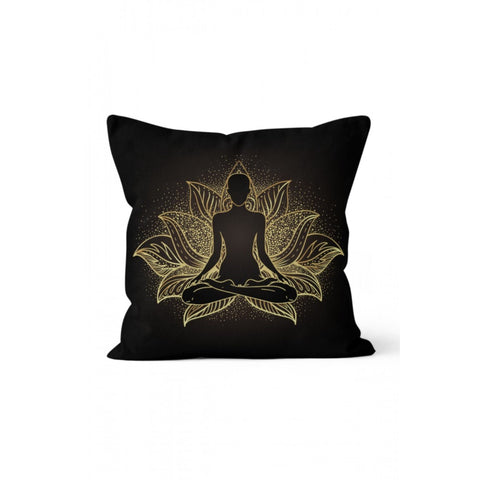 Meditation Pillow Cover|Gold Yoga Cushion Case|Spiritual Woman and Man Doing Yoga Cushion Cover|Decorative Throw Pillowcase|Boho Pillow Case