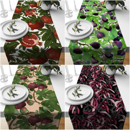 Fruit Table Runner|High Quality Fig and Pomegranate Print Tabletop|Summer Trend Tablecloth|Farmhouse Style Floral Kitchen Table Centerpiece