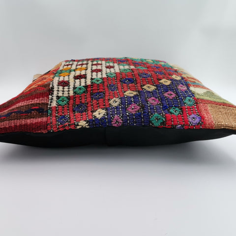 Vintage Kilim Pillow Cover|Anatolian Pillow with Diamond Pattern|Turkish Kelim Cushion|Patchwork Kilim Decor|Handwoven Rug Cushion 20x20