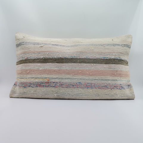 Vintage Kilim Pillow Cover|Rustic Ottoman Kilim with Stripes|Antique Farmhouse Lumbar Pillowcase|Boho Bedding Decor|Handwoven Cushion 16x24
