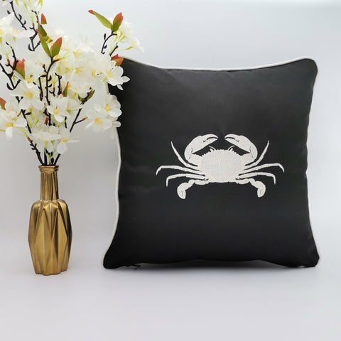 Embroidered Luxury Yacht Pillow Cover|Water Repellent Crab Pillow Top|Abrasion Resistant Nautical Cushion Cover|Flame Retardant Pillowcase