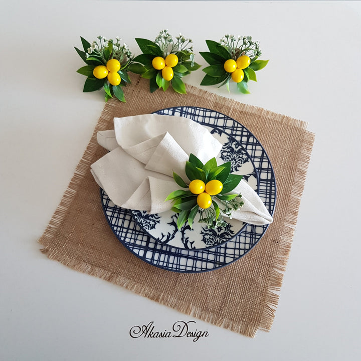 Faux Lemon Napkin Ring|Floral Fresh Citrus Napkin Holder|Farmhouse Table Decor|Summer Wedding Table Centerpiece|Rustic Kitchen Table Top