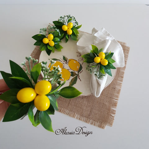 Faux Lemon Napkin Ring|Floral Fresh Citrus Napkin Holder|Farmhouse Table Decor|Summer Wedding Table Centerpiece|Rustic Kitchen Table Top