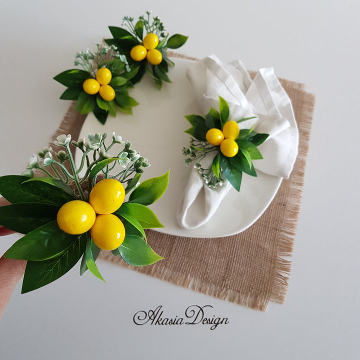 Faux Lemon Napkin Ring|Floral Fresh Citrus Napkin Holder|Farmhouse Table Decor|Summer Wedding Table Centerpiece|Rustic Kitchen Table Top
