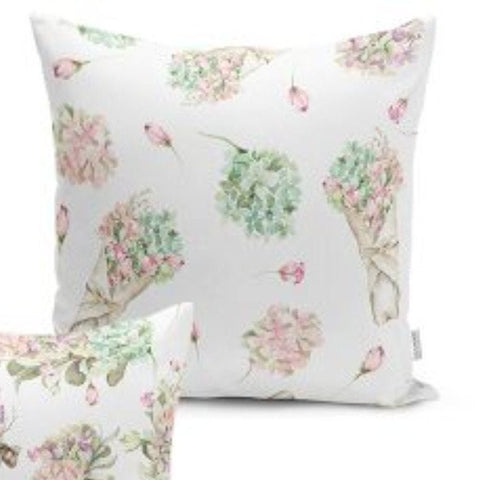 Set of 4 Floral Pillow Covers and 1 Table Runner|Pink Green Home Decor|Decorative Flower Pot Print Tablecloth|Floral Cushion and Runner Set