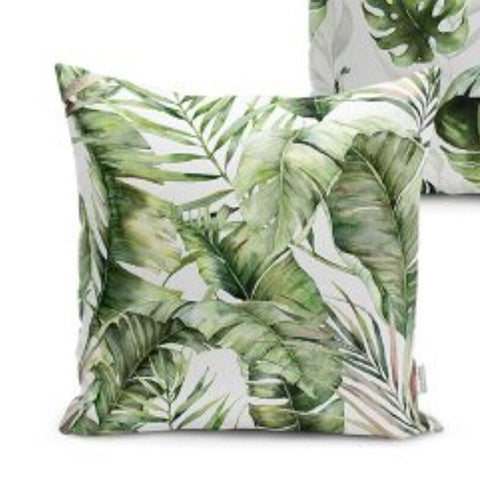 Set of 4 Plant Pillow Covers and 1 Table Runner|Green Leaves Home Decor|Decorative Tropical Leaves Tabletop|Floral Cushion and Runner Set